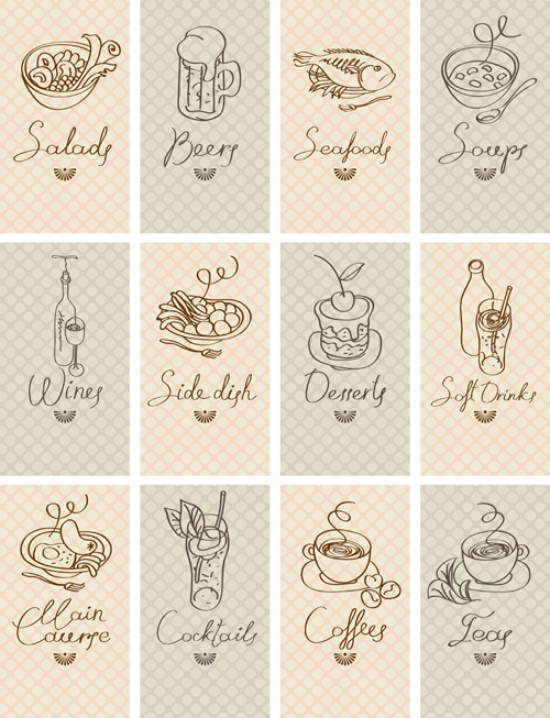 Hand drawn food cards design material hand drawn food cards   