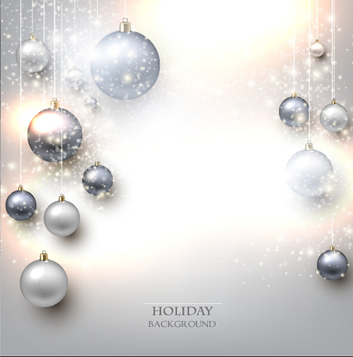 Silver christmas balls with holiday background vector silver holiday christmas balls background   