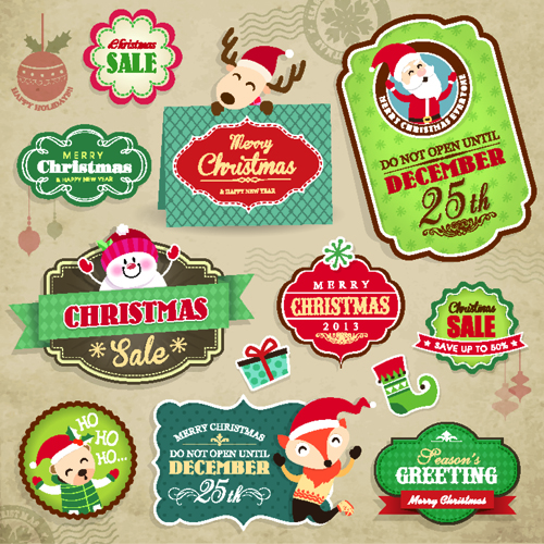 Vintage christmas elements and labels vector 01 vintage labels label elements element christmas   