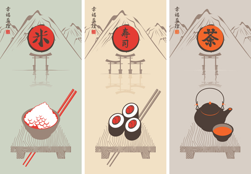 Rice with sushi and tea vector backgrounds tea Sushi rice backgrounds   