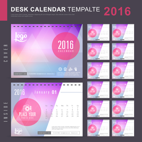 2016 New year desk calendar vector material 95 year new material desk calendar 2016   