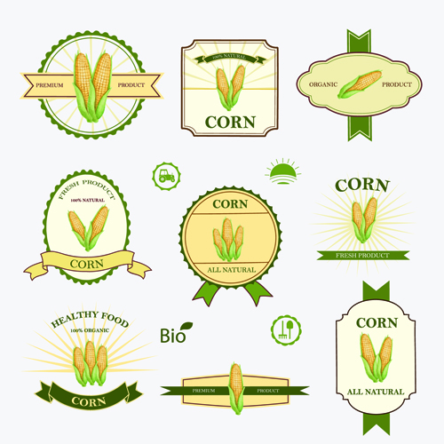 Healthy food labels corn vector material material labels Healthy food   