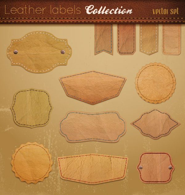 Different leather lables and tags mix vector 04 tags tag mix leather lables different   