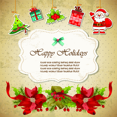 Christmas cute greeting cards design vector 01 vintage greeting christmas card background   