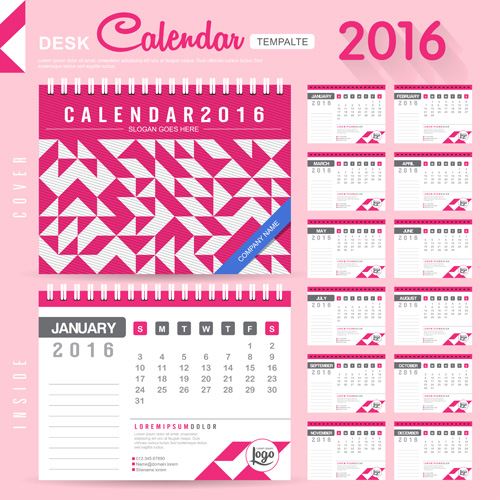 2016 New year desk calendar vector material 86 year new material desk calendar 2016   