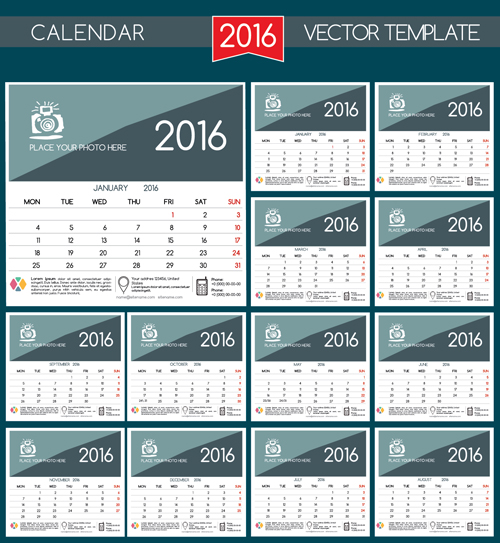 2016 New year desk calendar vector material 52 year rmaterial new desk calenda 2016   