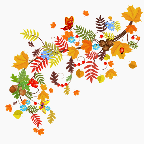 Colored autumn leaves with fructification backgrounds vector 01 leave fructification background autumn leaves autumn   
