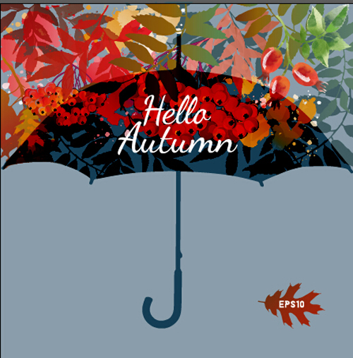 Autumn leaves and umbrella vector background leaves background autumn   