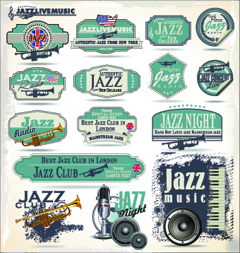 Retro rock music and jazz labels vector 08 rock music Retro font music labels label Jazz   