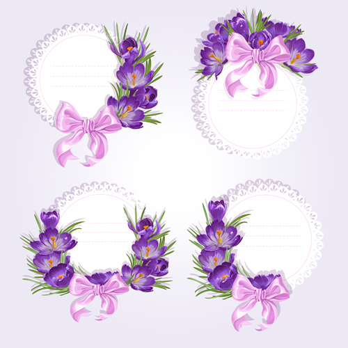 Purple flower with bow vector cards 01 purple low flower cards card   