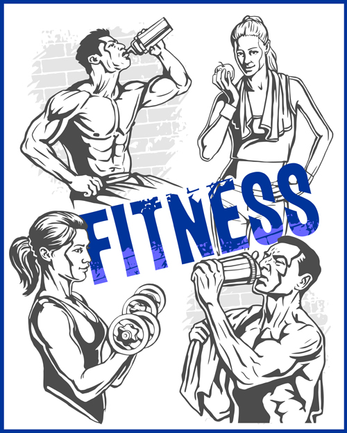 Fitness GYM hand drawn poster vector 05 poster hand gym fitness drawn   