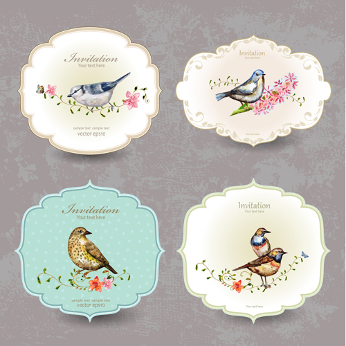 Flower with bird vintage Invitation cards vector vintage invitation cards invitation flower cards bird   