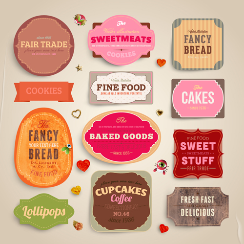 Cute Food Labels design vector 02 labels label food label food cute   