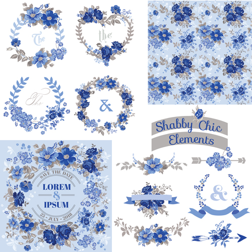 Chic floral ornaments blue styles vector styles ornament floral blue   