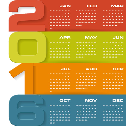 2016 new year with colored calendar vector year new colored calendar 2016   