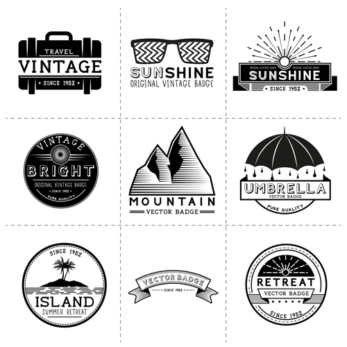 White with black travel vintage labels vector white vintage travel labels black   