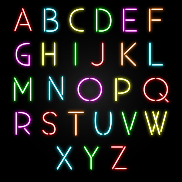 Colored light sticks alphabet vector light sticks colored alphabet   