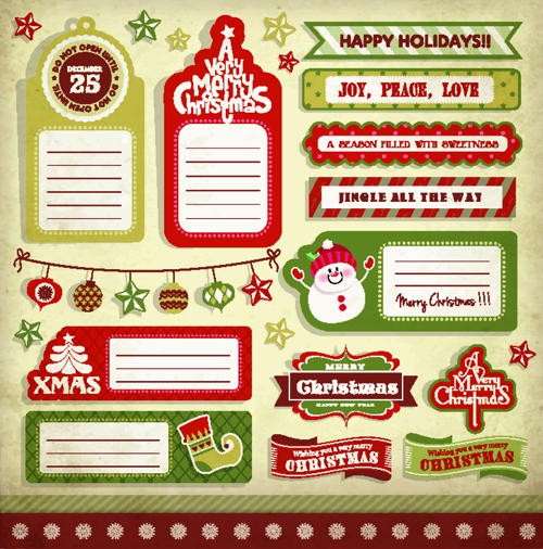 Vintage christmas elements and labels vector 04 vintage labels label elements element christmas   