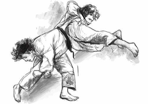 Sketch judo watercolor vectors 05 watercolor sketch judo   