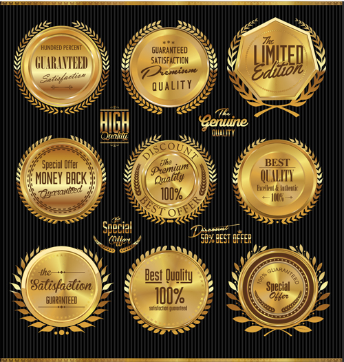 Golden luxury badge vector set 01 luxury golden badge   