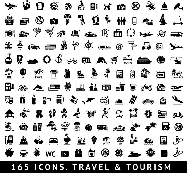 165 Kind travel with tourism mini icons travel tourism mini icons icons   