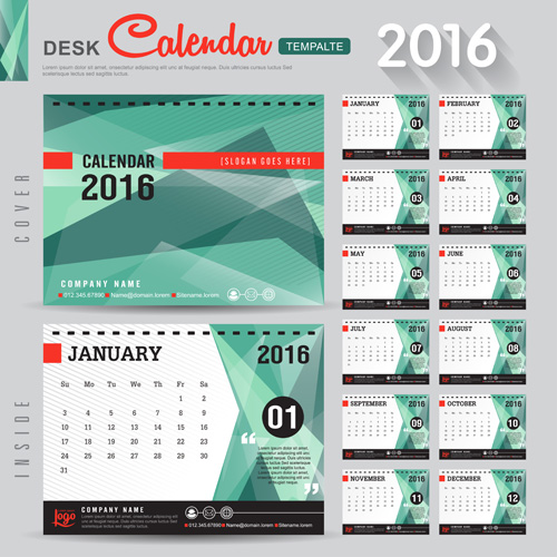 2016 New year desk calendar vector material 96 year new material desk calendar 2016   