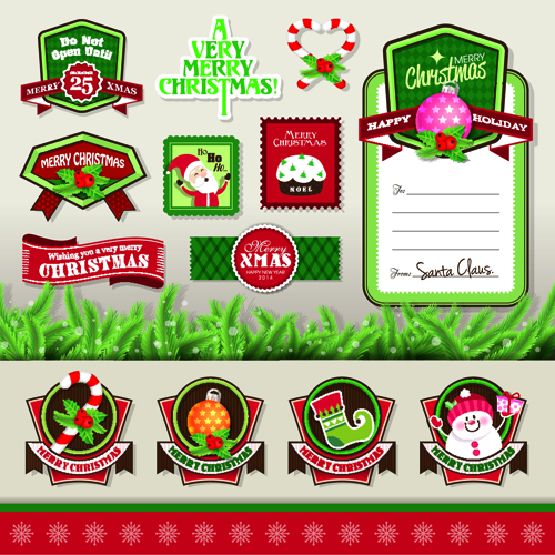 Vintage christmas elements and labels vector 03 vintage labels label elements element christmas   