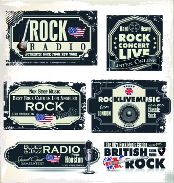 Retro rock music and jazz labels vector 06 rock music Retro font music labels label   
