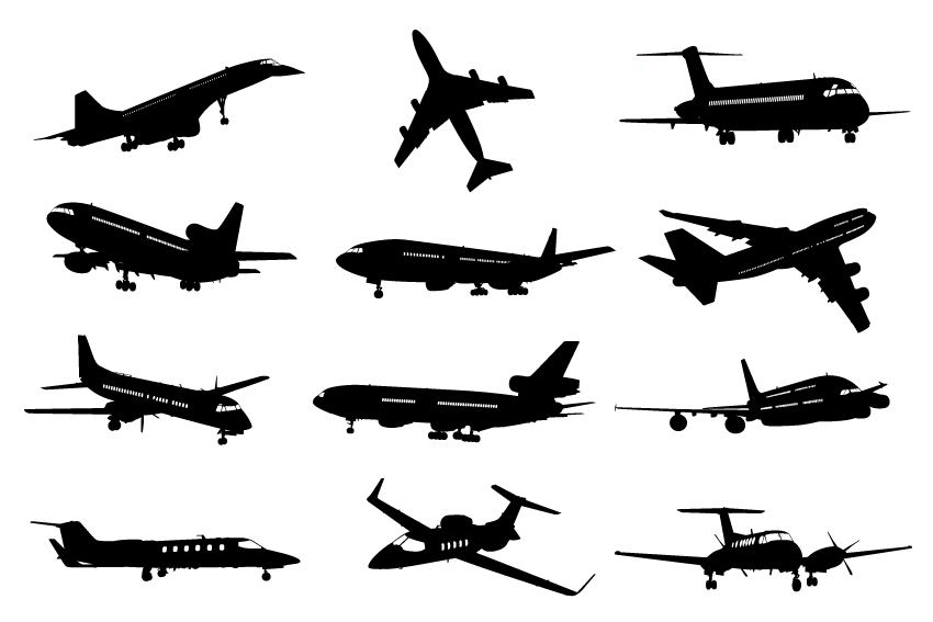 Different airplane silhouette vector set silhouette different airplane   