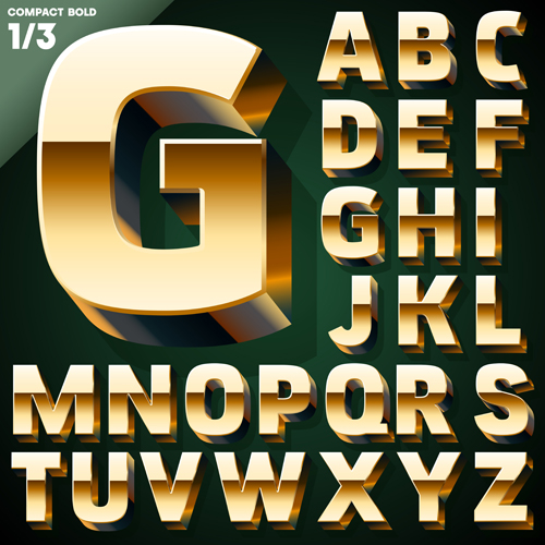 3D gold alphabet vector graphic alphabet 3d   