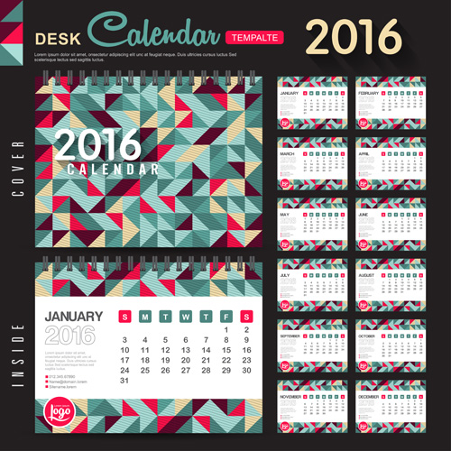 2016 New year desk calendar vector material 85 year new material desk calendar 2016   
