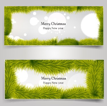 Christmas banner and grass frame vector grass frame christmas banner   