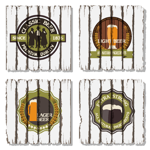 Beer labels with retro wood board vector 01 wooden Wood Board labels label beer badges background   