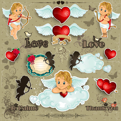 Romantic cupids with text cloud valentine day element vector 05 Valentine day Valentine romantic roman element cupids cloud   