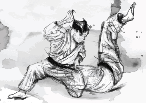 Sketch judo watercolor vectors 01 watercolor sketch judo   