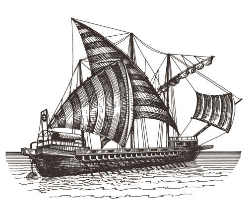 Retro ship hand drawn vector material 02 ship Retro font hand drawn   