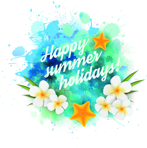 Summer holidays elements with grunge background vector 01 holidays holiday grunge elements background vector background   