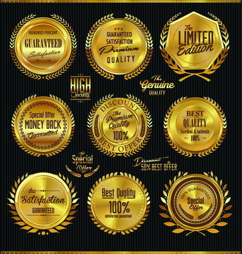 Golden laurel wreath badges vector 02 laurel wreath golden badges badge   