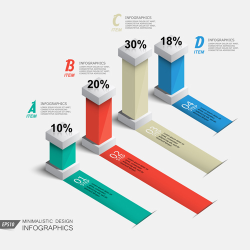 Set of 3d effect Infographics elements vector 06 infographics elements effect   