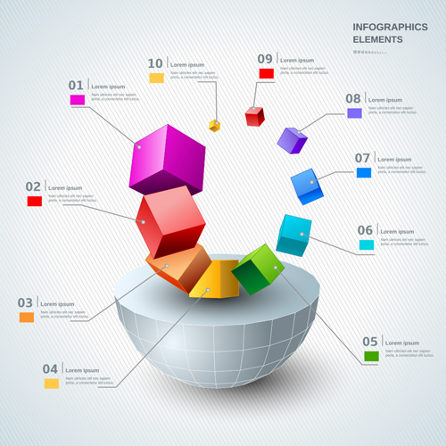 Set of 3d effect Infographics elements vector 07 infographics elements effect   