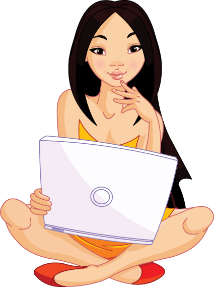 Set of Girl with computer design elements vector 03 girl elements element computer   