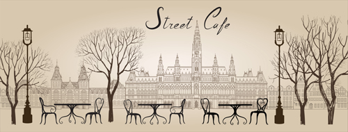 Street cafe hand drawn vector material 03 street material hand drawn cafe   