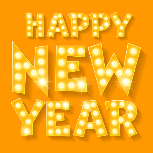 Happy new year yellow neon vector yellow year happy   