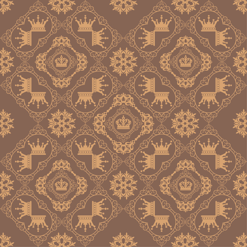 Retro floral with crown vector seamless pattern 16 seamless Retro font pattern floral crown   