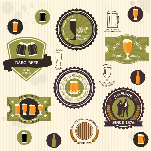 Vintage green style beer labels vector set 01 Vintage Style vintage labels label Green style green beer badges badge   