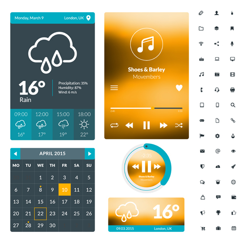 Mobile flat UI kit vector design 07 mobile flat design   