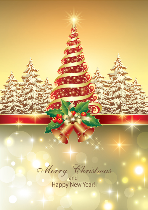 Shiny christmas tree and bells vector background Vector Background shiny christmas tree christmas   