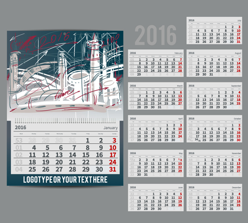 2016 New year desk calendar vector material 119 year new material desk calendar 2016   