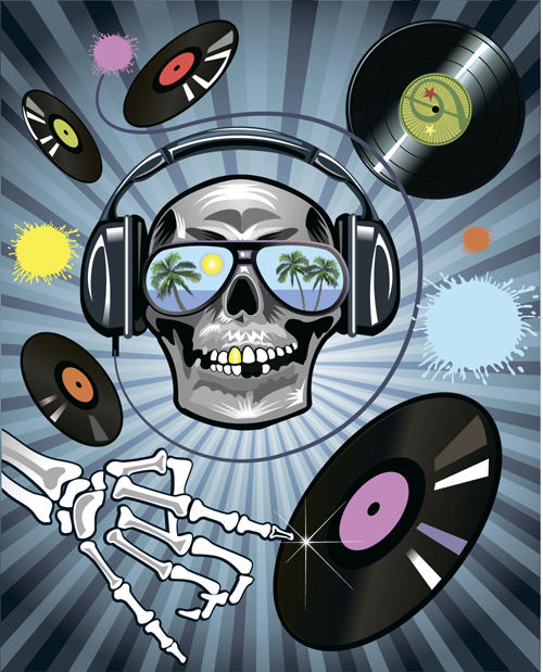 Music with skull background art vector 05 skull music background   