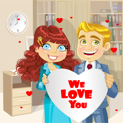 Set of Cartoon people and hearts vector 04 people hearts cartoon   